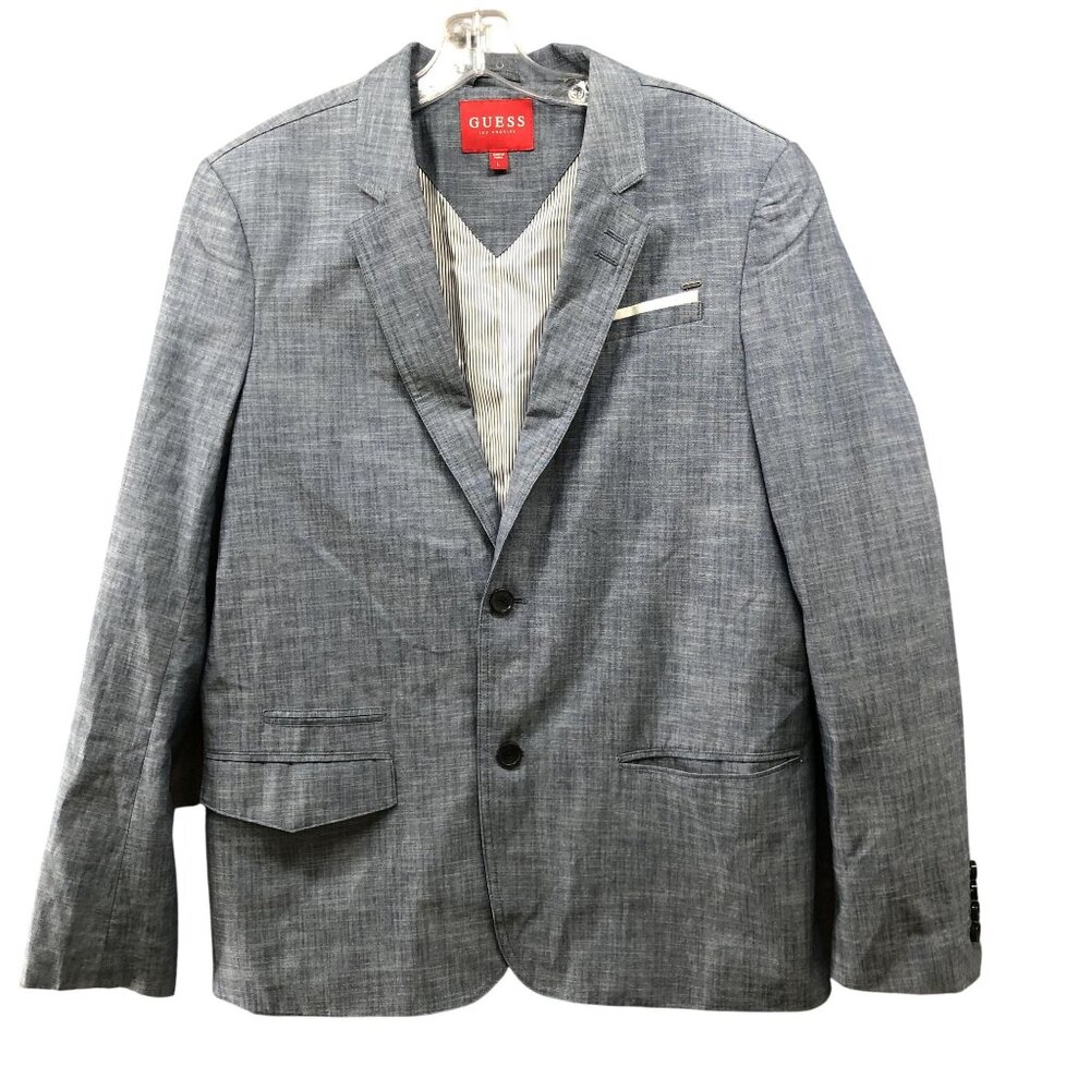 Guess Cotton Blazer Sports‎ Jacket Mens Large L Blue Lightweight Formal 2 Button